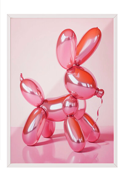 Zestia Beyaz Çerçeveli Tablo, Balon Köpek Heykel Çizimi, Genç Odası Dekoru Poster No: 109493