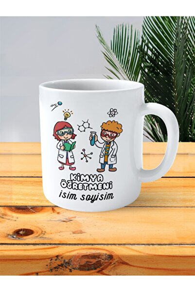 ART HEDİYE kimya öğretmeni baskılı kupa bardak isimli kişiye özel deney önlüğü