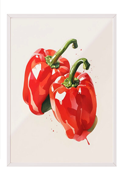 Zestia Tablou cu ramă albă, stil realist cu ardei roșu, poster decorativ pent...