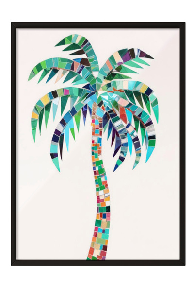 Zestia Tablou cu ramă neagră, stil tropical cu palmieri, poster decorativ pen...