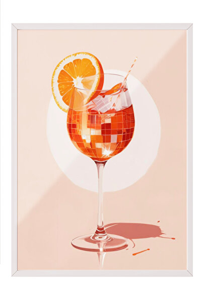 Zestia Tablou înrămat alb, Ilustrație de vară cu pahar de limonadă, Poster de...