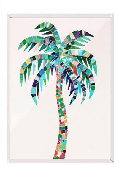 Zestia Tablou înrămat alb, stil tropical cu palmieri, poster decorativ pentru...