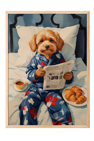 Zestia Tablou cu ramă din lemn, ilustrație cu câine în haină, poster decorati...
