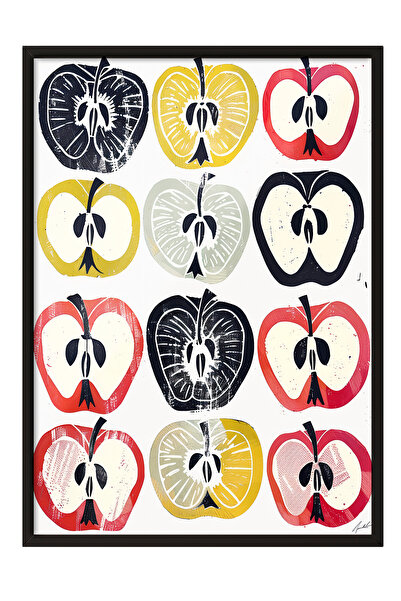 Zestia Tablou înrămat negru, model cu mere semi-tăiate – Stil Pop Art, Poster...