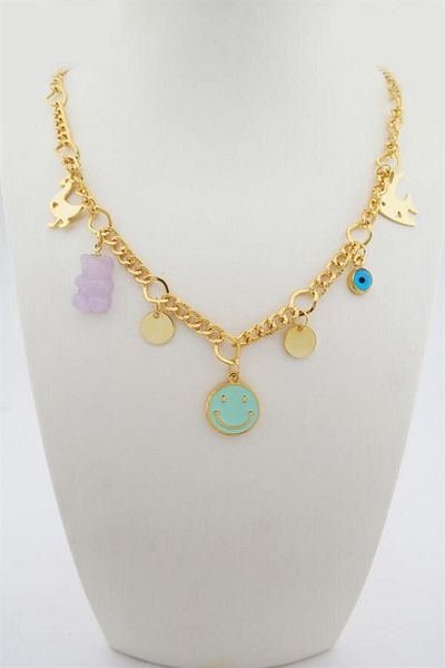 By Zeyna Aksesuar Women's Special Design Purple Color Mixed Figure Evil Eye Necklace