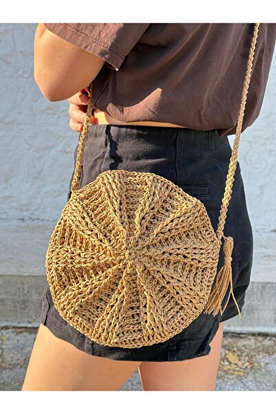 MELUSH El Yapımı Yuvarlak Örgü Çanta, Yazlık Omuz Çantası