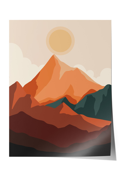 Zestia Poster fără ramă, peisaj montan cu apus de soare, poster decorativ pen...