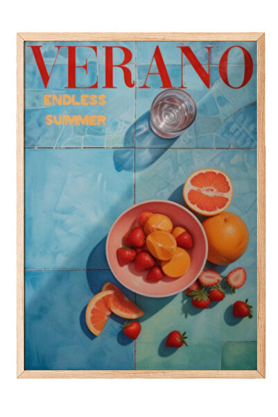 Zestia Tablou cu ramă din lemn, reclamă în stil spaniol Verano, în culoarea p...