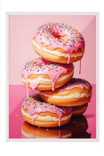 Zestia Tablou înrămat alb, Desen umoristic Turnul cu gogoși, Poster decorativ...