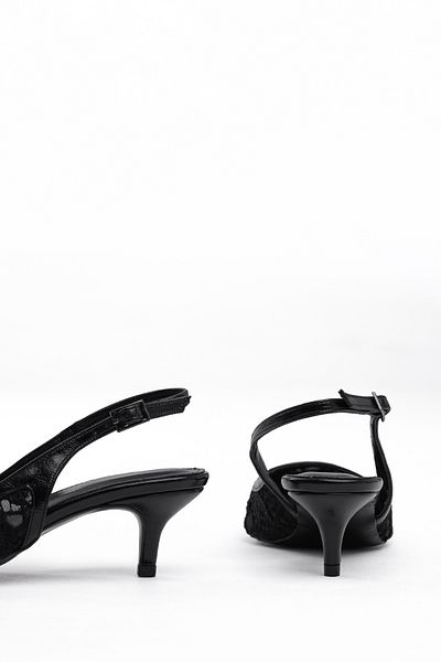 Tasarım Élégance Noire – Noir Lace Series Thin Heeled Black Lace Detailed Pointed Toe Women's Shoes
