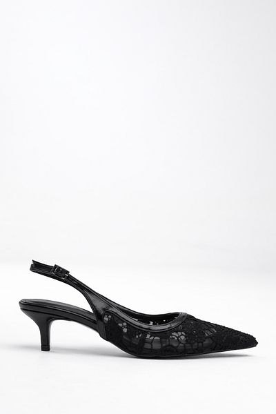 Tasarım Élégance Noire – Noir Lace Series Thin Heeled Black Lace Detailed Pointed Toe Women's Shoes