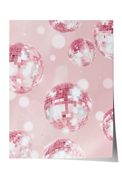 Zestia Poster fără ramă, efect de glob de sticlă strălucitor – fundal roz, po...