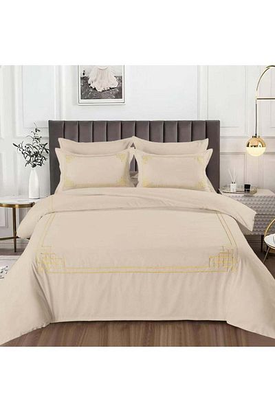 Comfy 6Pc Embroidered Royal Collection Cotton King Size Beige Comforter Set