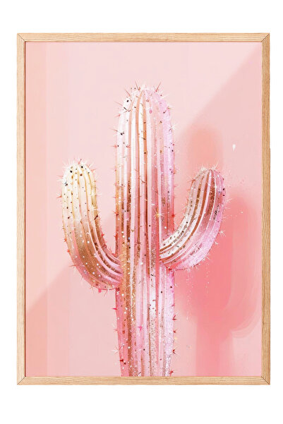 Zestia Tablou cu ramă din lemn, plantă roz înflorită, poster decorativ pentru...