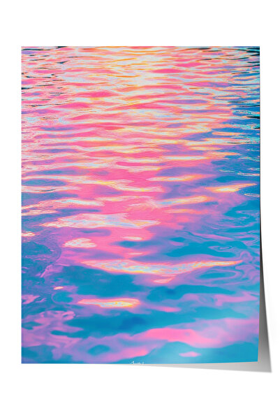 Zestia Poster fără ramă, Artă abstractă cu valuri roz și albastre, Poster dec...