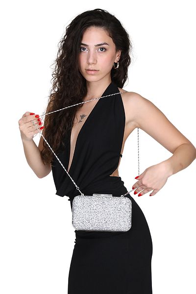 MOLDİVA Geantă de nuntă cu sclipici de rochie de seară cu lanț și husă pentru geantă de rochie de seară elegantă