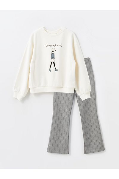 LC Waikiki Crew Neck Printed Long Sleeve Girl's Sweatshirt and Tights