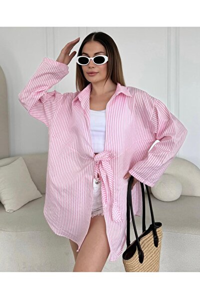 MODA Kadın Oversize Bağlamalı Kimono Gömlek