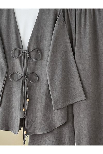 Modamorfo Kimono Suit with Double Tie Front Trousers - Anthracite