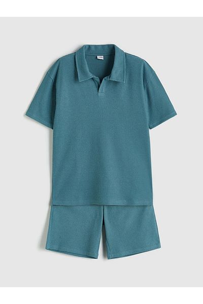 LC Waikiki Lcw Kids Green Polo Neck Boys T-Shirt and Shorts