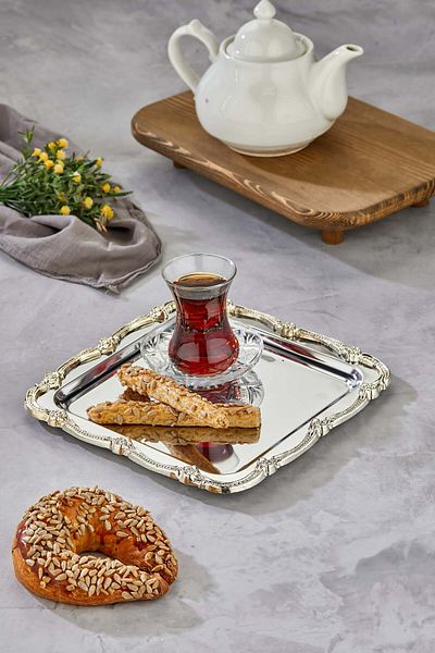 Milenay Royal Series Metal Presentation Promise Engagement Tray, Silver Tray Silver Accessory