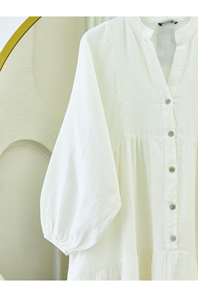 Modamorfo Φόρεμα μουσελίνας με μισό κουμπί - Εκρού