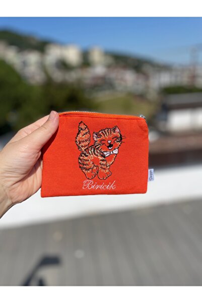 dogga design Kedi desenli mini kadın-küçük kız cüzdanı isme özel