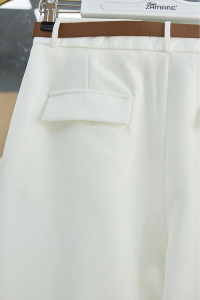 Modamorfo Pleated Pocket Belted Ankle Trousers -White