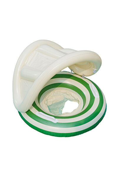 Guria Store Gölgelikli Bebek & Çocuk Yüzme Simidi, Yeşil Şeritli, Güneş Korumalı, Havuz ve Deniz Yüzme Simidi