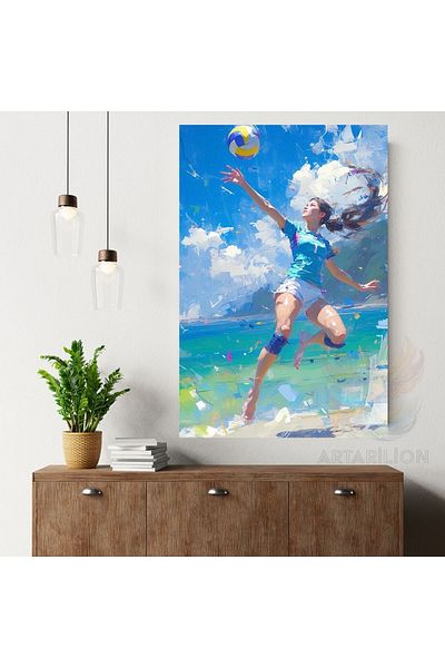 Artarilion Girl Playing Volleyball Canvas Painting Wall Painting Modern Home Decor Canvas Living Room Painting