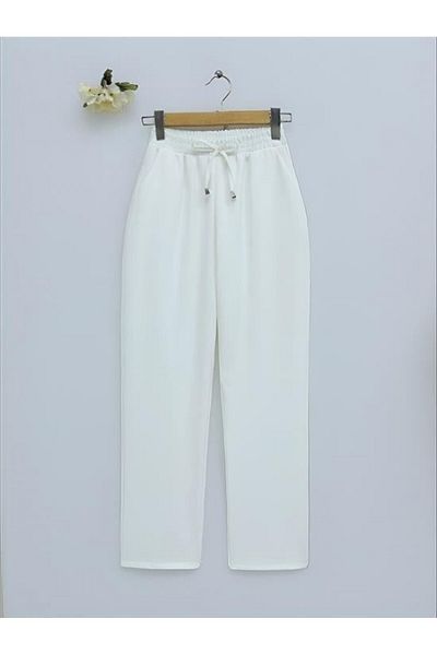 Modamorfo Double Pocket Elastic Waist Lace Detailed Trousers - White