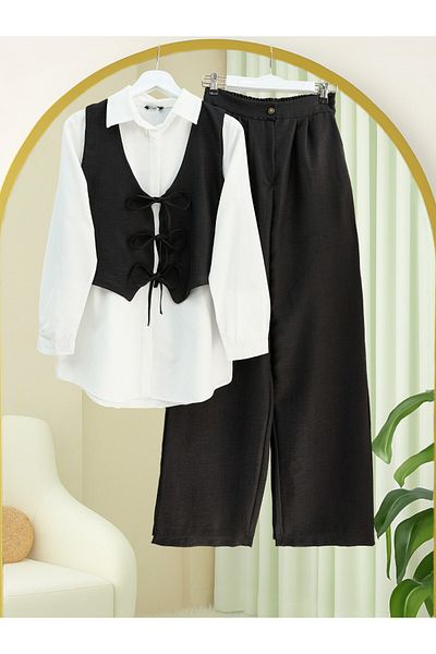 Modamorfo Set de două piese vestă și pantaloni cu legături în față - negru