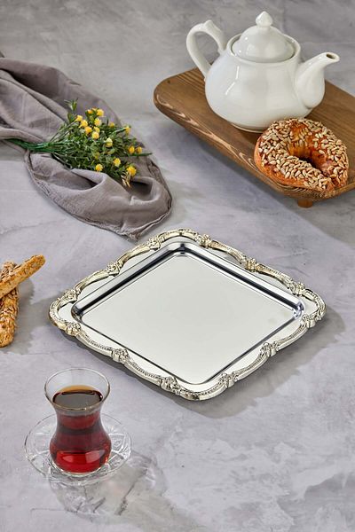 Milenay Royal Series Metal Presentation Promise Engagement Tray, Silver Tray Silver Accessory