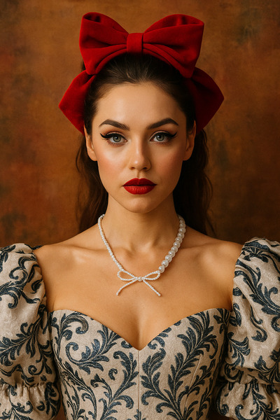 Puffy Zarif Tasarım Beyaz İnci Boncuklu Fiyonk Detaylı Kolye – El Yapımı Ayarlanabilir