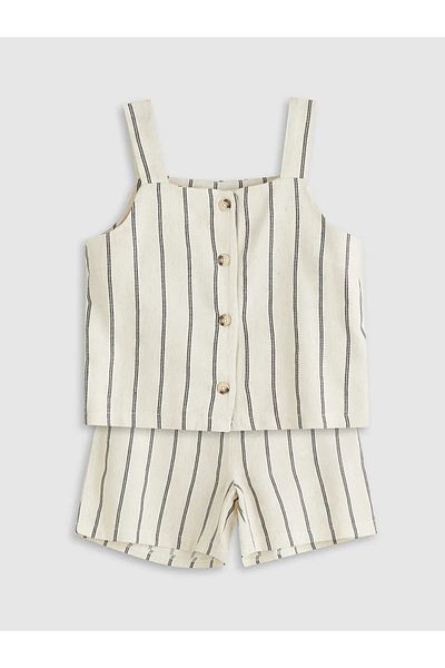 LC Waikiki Lcw kids beige linen blend girl's blouse and shorts