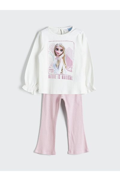 LC Waikiki Crew Neck Elsa Printed Girls' T-Shirt and Leggings 2-Piece Set