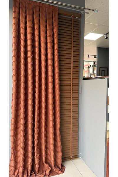 DİLETTO Linen Textured Tassel Tile Panel Background Curtain Luxury Single Wing 1/3 Tight Pleated