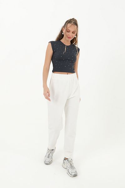 Modamorfo Women's Rib Detailed Sweatpants - 30189Pnt