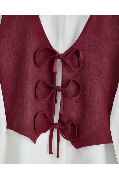 Modamorfo Set de două piese vestă și pantaloni cu legături în față - roșu claret