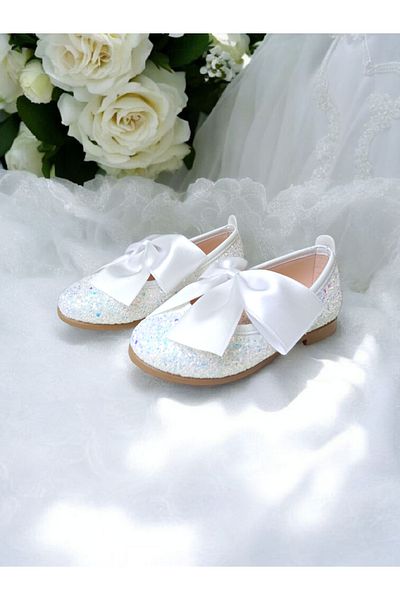 PATİK BEBE Girl's Butterfly Bow White Silvery Orthopedic Stylish Ballet