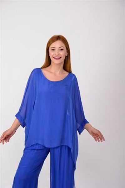 EREN STYLE Italian Bat Sleeve Silk Blouse