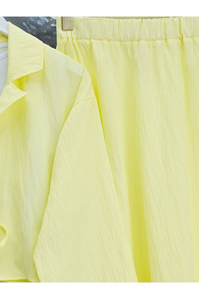 Modamorfo Double Breasted Collar Double Lace Skirt Suit - Light Yellow