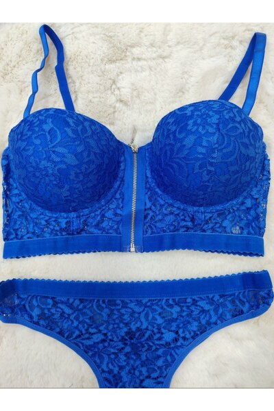Love Angels Economical Front Opening Zipper Lace Detailed Soft Padded Bra - Underwear Set