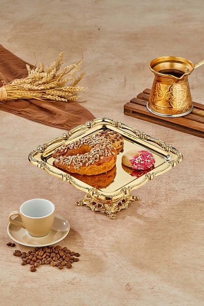Milenay Royal Plus Series Footed Promise Engagement Presentation Tray, Gold Tray Gold Accessory