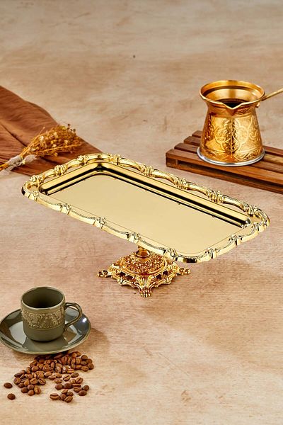 Turkco Baton Footed Series Footed Promise Engagement Presentation Tray, Gold Tray Gold Accessory
