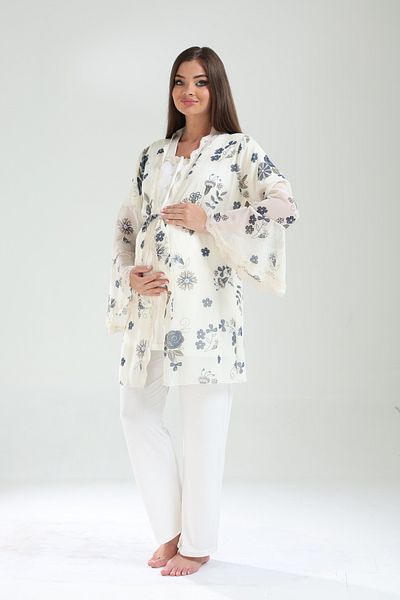 Lohussa Set de pijamale pentru femei, albastru bleumarin, cu model special, cu volan, pentru maternitate