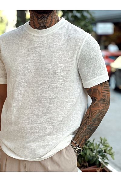 manch collection Basic Flam Textured Fabric T-Shirt White