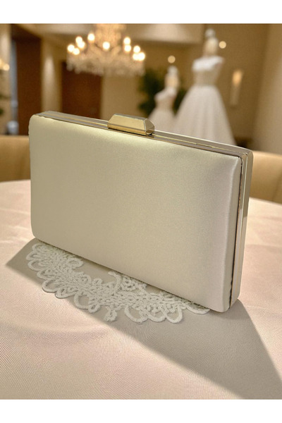 Biçanta Skin Nude Satin Color Gold Detailed Evening Dress Bag Evening Bag Engagement Wedding Bag