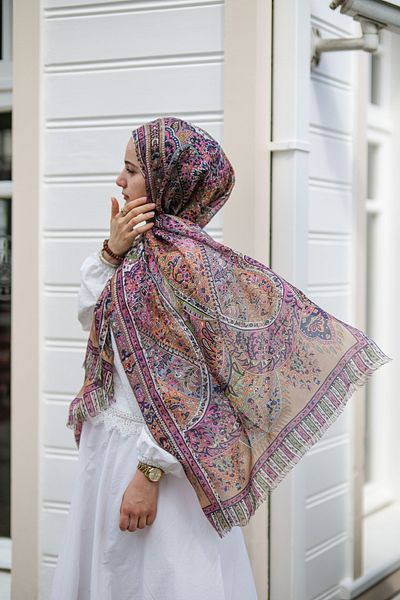 İPEKLİ COUTURE White Pink Color Pure Indian Silk Shawl