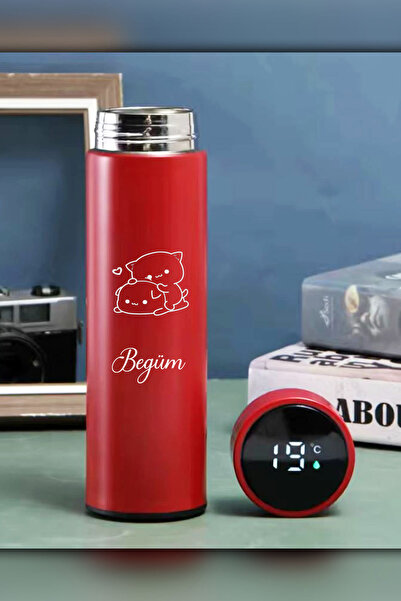 İŞTE BU Kişiye Özel 500ML Dijital Göstergeli Bubu&Dudu Baskılı 304 Çelik Akıl...